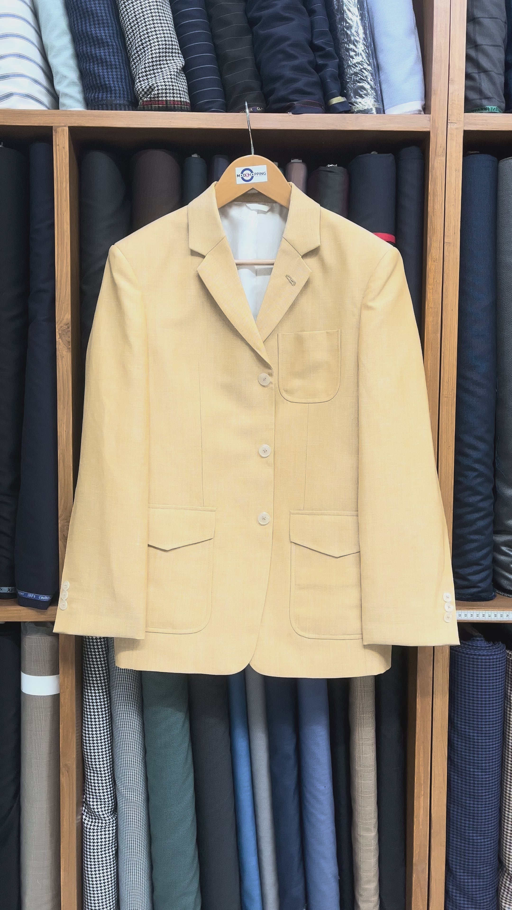 Load video: Men's Yellow Linen Birdseye Blazer