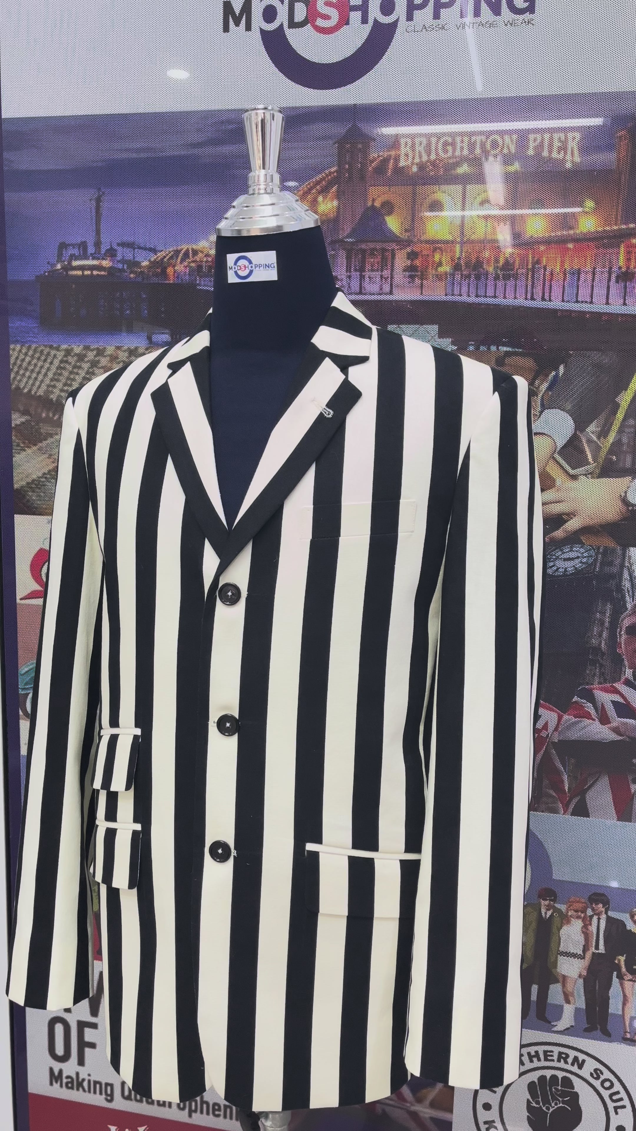 Load video: Boating Blazer | Black And White Striped Jacket