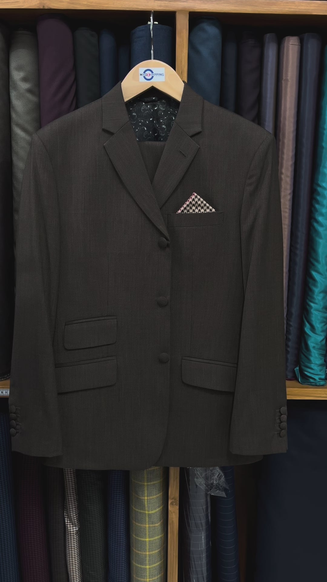 Load video: Vintage Brown Birdseye Suit – Men’s 1960s Mod Style Tailored Fit | Modshopping UK