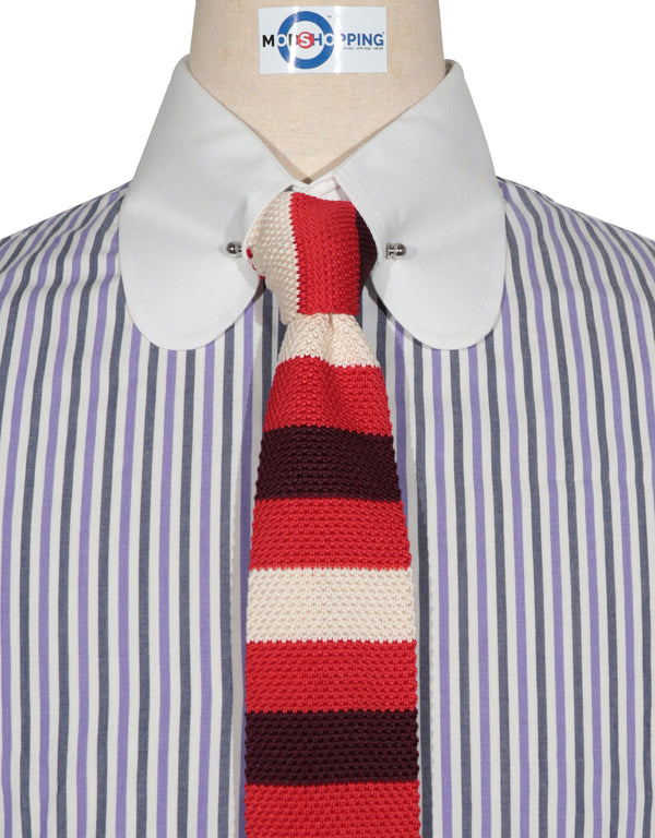 Penny Pin Collar Shirt -  Purple and Navy Blue Stripe Shirt