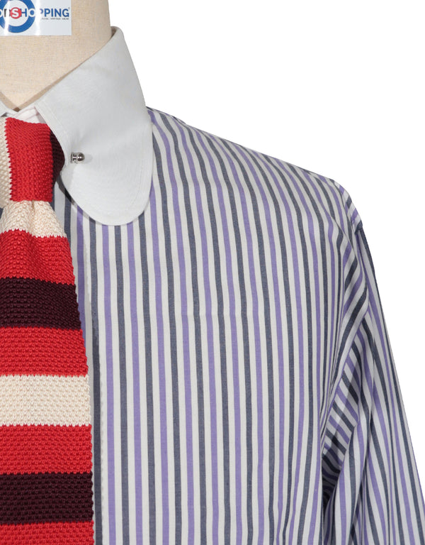 Penny Pin Collar Shirt -  Purple and Navy Blue Stripe Shirt