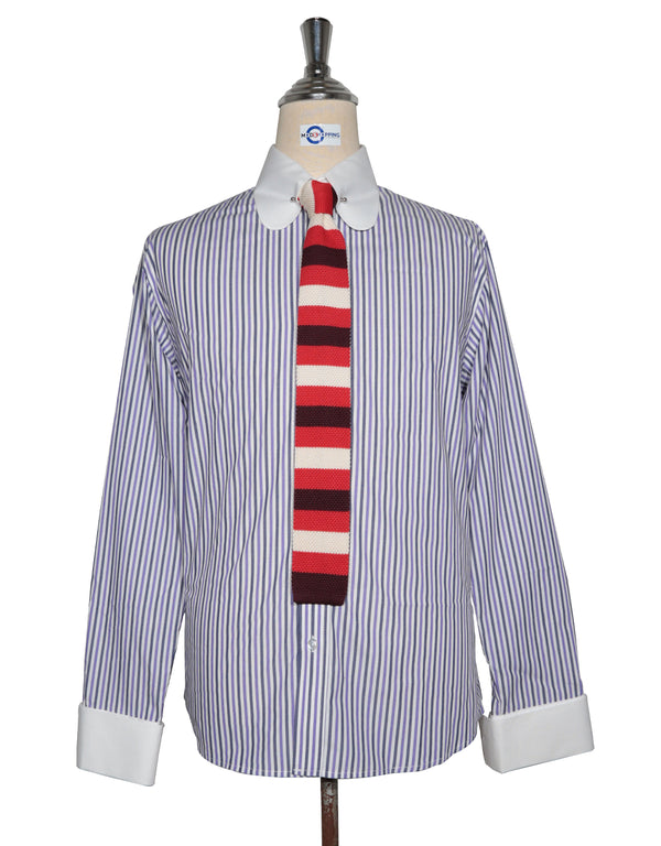 Penny Pin Collar Shirt -  Purple and Navy Blue Stripe Shirt