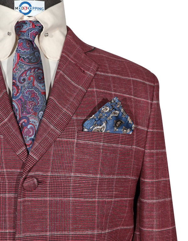 60s Vintage Style Red Prince of Wales Check Suit