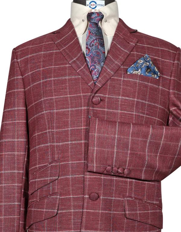 60s Vintage Style Red Prince of Wales Check Suit