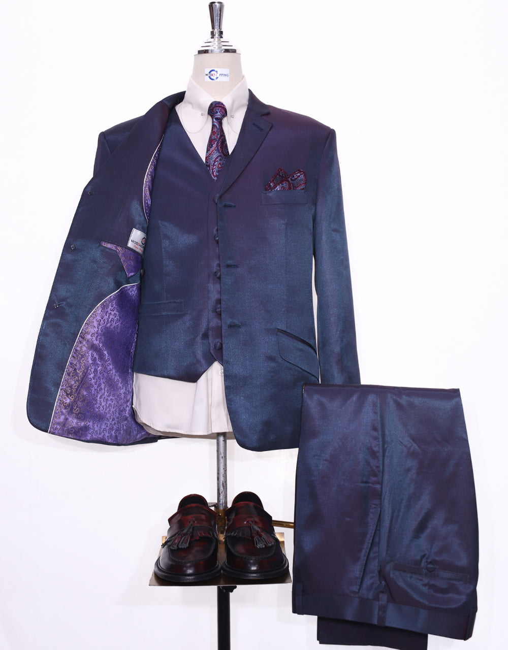 Red & Blue Two-Tone 3 Piece Suit