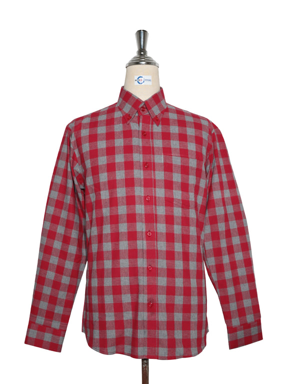 Button Down Shirt - Red and Grey Large Gingham Check Shirt