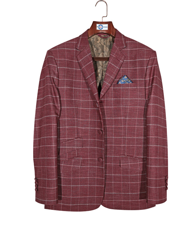 60s Vintage Style Red Prince of Wales Check Suit