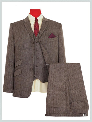 3 Piece Suit | Brown Herringbone Tweed Suit Modshopping Clothing
