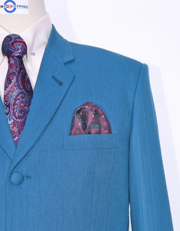 3 Piece Suit | Deep Sky Blue Herringbone Suit Modshopping Clothing