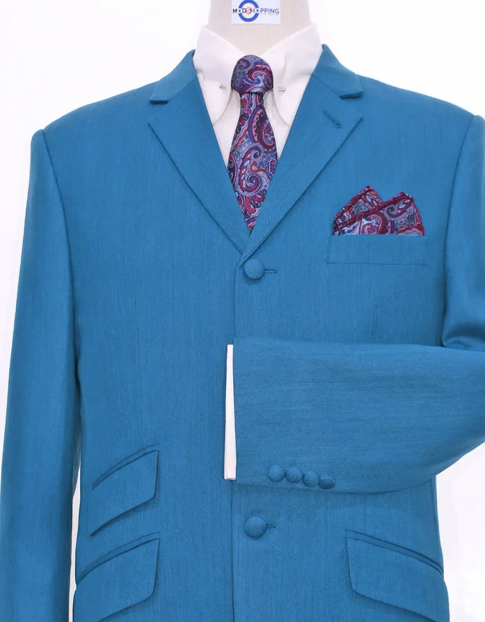 3 Piece Suit | Deep Sky Blue Herringbone Suit Modshopping Clothing