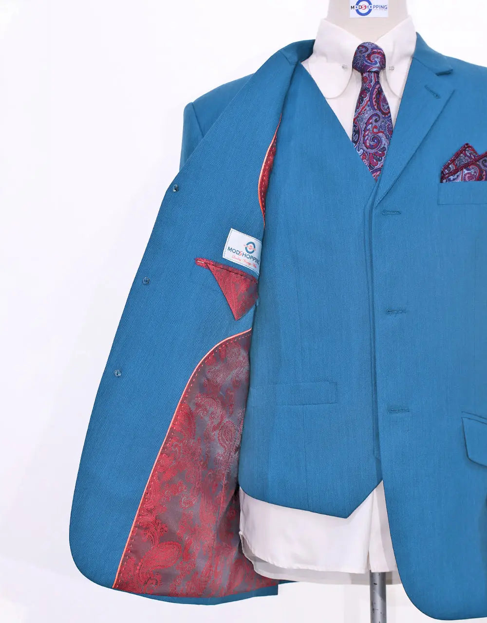 3 Piece Suit | Deep Sky Blue Herringbone Suit Modshopping Clothing