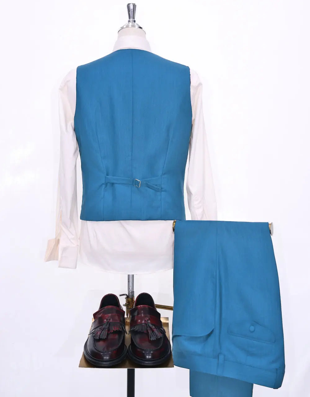3 Piece Suit | Deep Sky Blue Herringbone Suit Modshopping Clothing