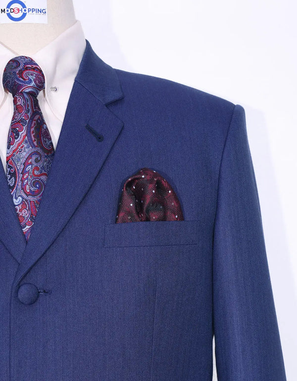 3 Piece Suit - Midnight Blue Herringbone Suit Modshopping Clothing