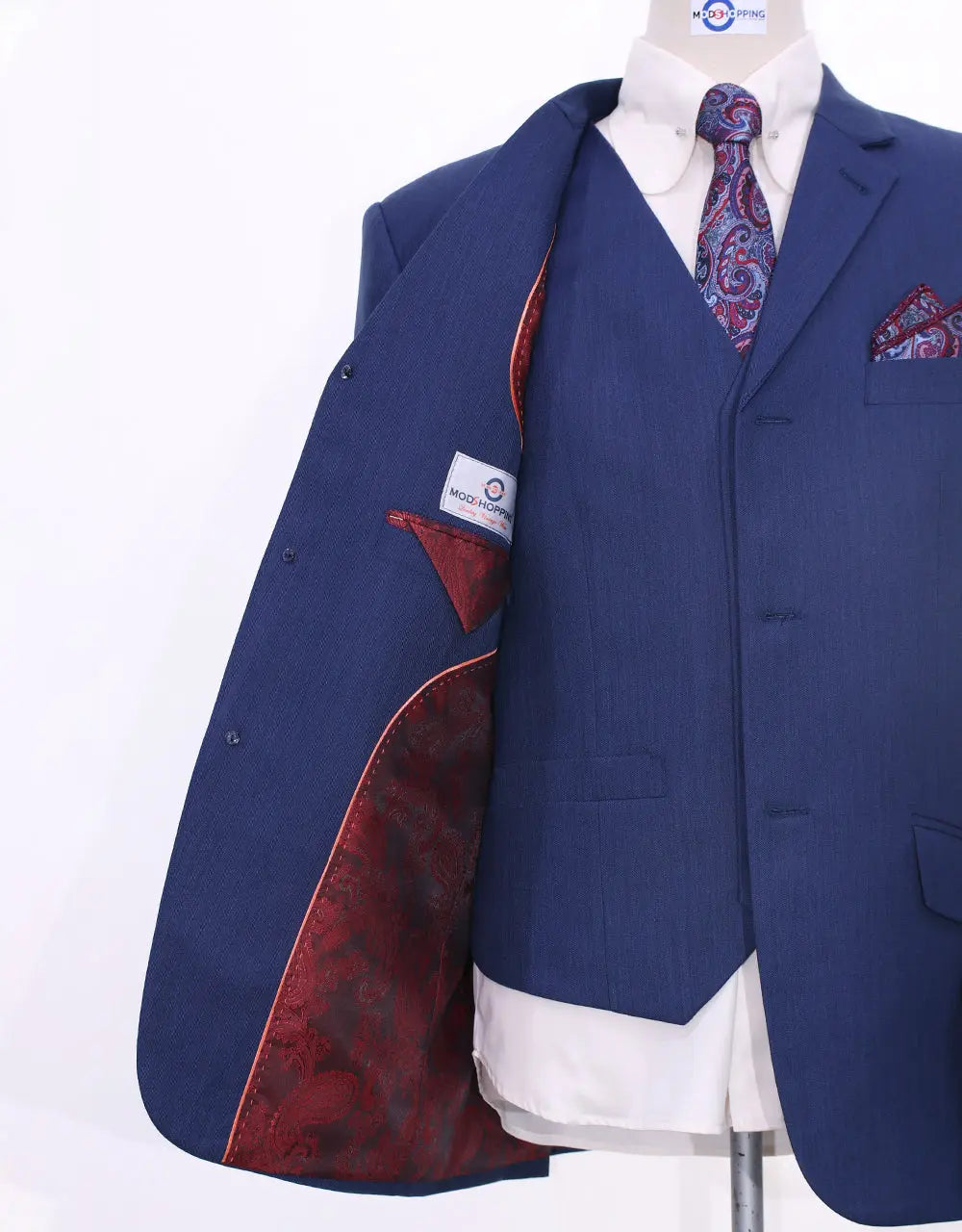 3 Piece Suit - Midnight Blue Herringbone Suit Modshopping Clothing