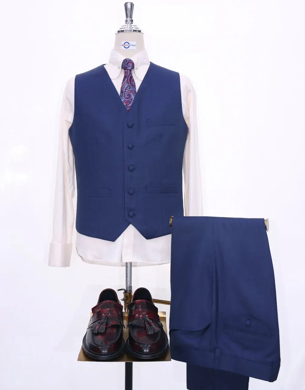 3 Piece Suit - Midnight Blue Herringbone Suit Modshopping Clothing