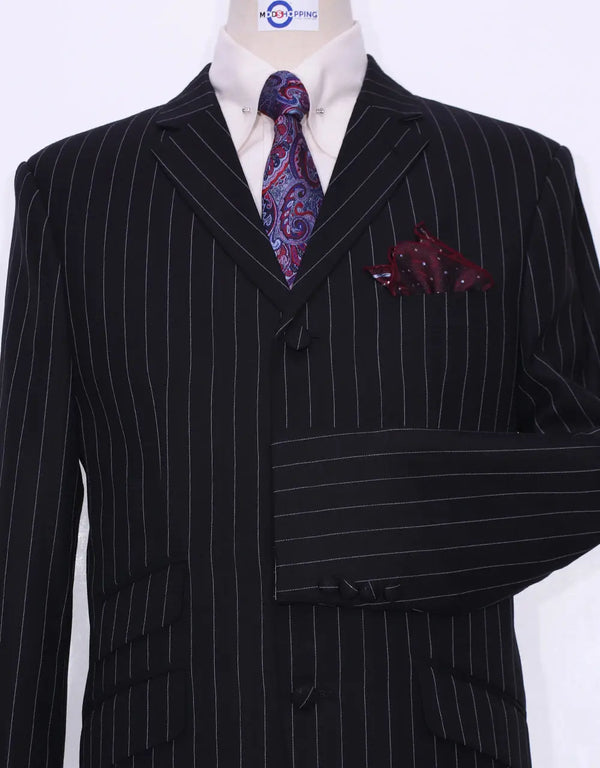 4 Button Suit - Black and White Pinstripe Suit Modshopping Clothing