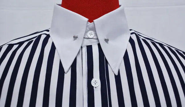 60'S Mod Dark Navy Blue Stripe Pin Collar Shirt Modshopping Clothing