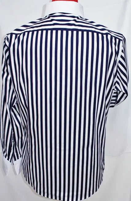 60'S Mod Dark Navy Blue Stripe Pin Collar Shirt Modshopping Clothing