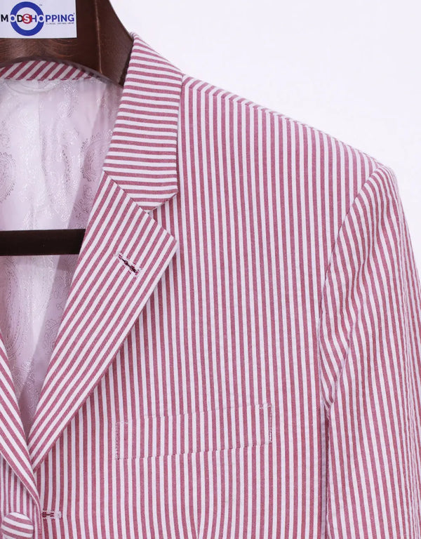60s Mod Fashion Men Red Berry Seersucker Jacket Modshopping Clothing