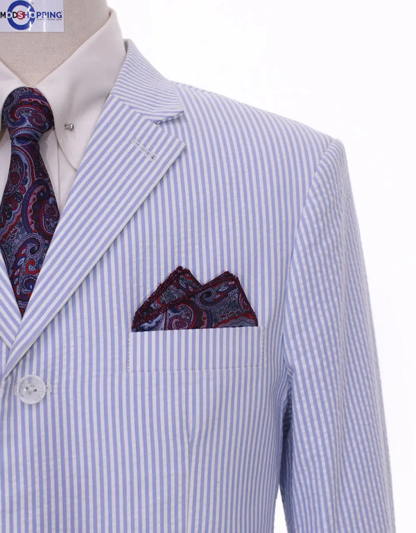 60s Mod Fashion Men Seersucker Sky Blue Summer Jacket Modshopping Clothing