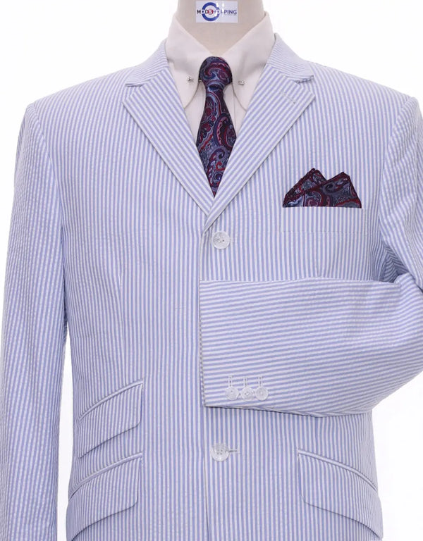 60s Mod Fashion Men Seersucker Sky Blue Summer Jacket Modshopping Clothing