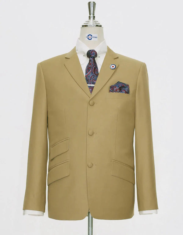 60s Style 3 Button Khaki Men | Jacket 38R & 32/32 Trouser Modshopping Clothing