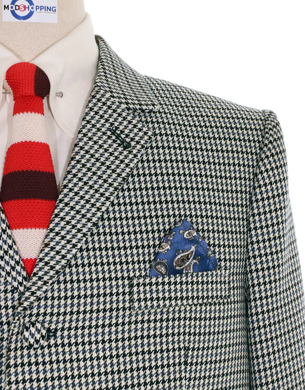 60s Style Black and Grey Houndstooth Mod Blazer Jacket Modshopping Clothing
