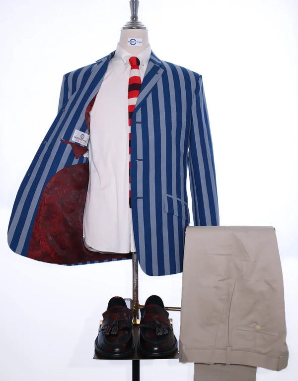 Boating Blazer | Navy Blue and Grey Striped Blazer Modshopping Clothing