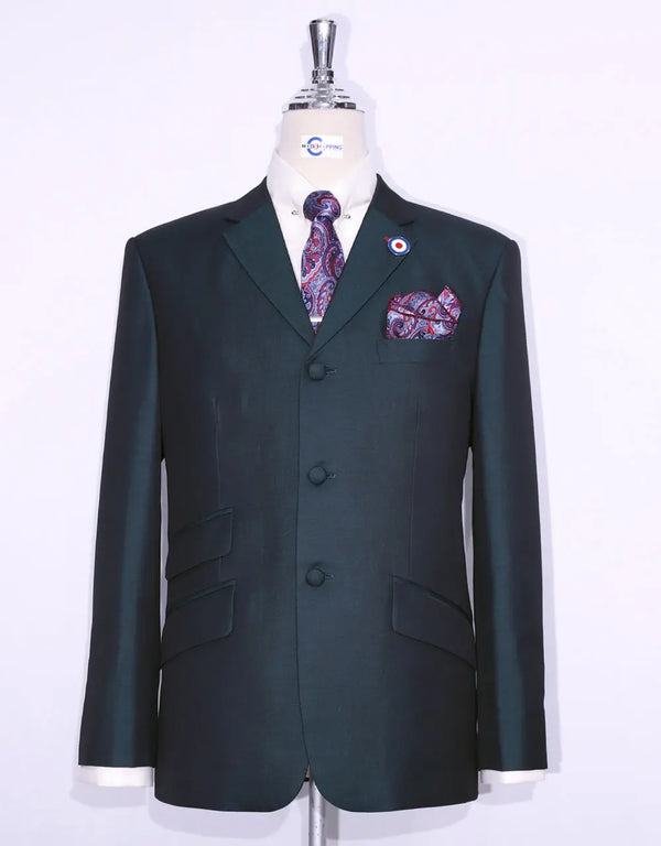Bottle Green And Black Two Tone Suit Jacket Size 38R Trouser 32/32 Modshopping Clothing