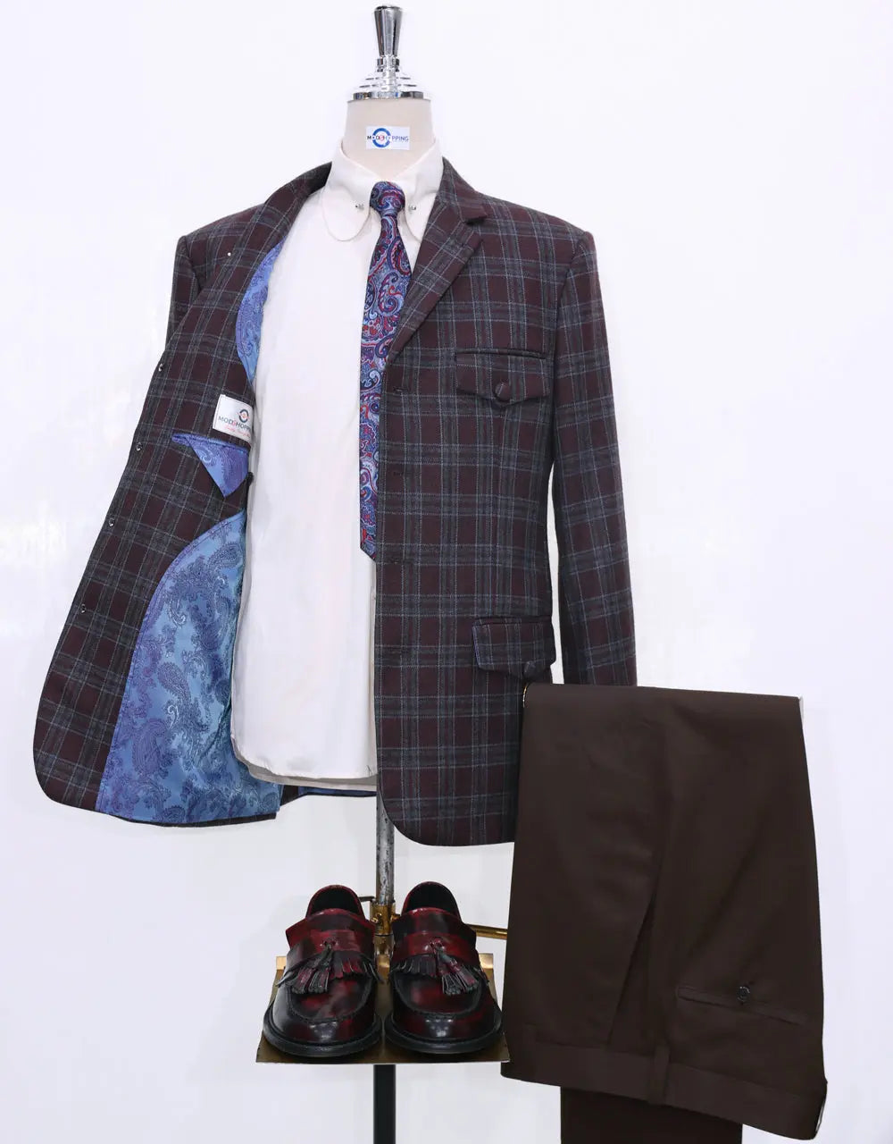 Brown Windowpane Check 4 Button Tweed Jacket  Size 38R Modshopping Clothing