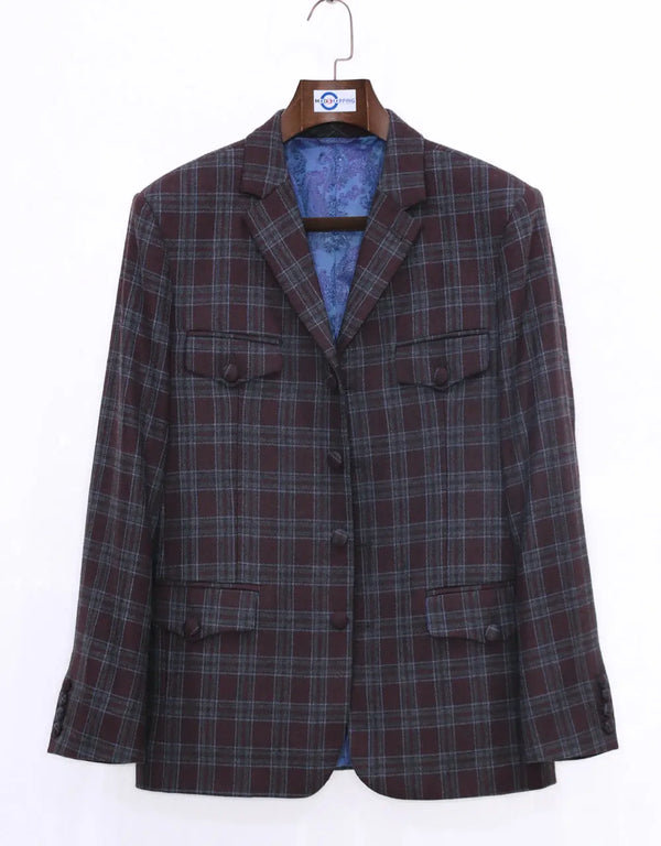Brown Windowpane Check 4 Button Tweed Jacket  Size 38R Modshopping Clothing