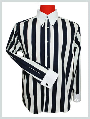 Button Down Shirt - Black and White Striped Shirt Modshopping Clothing
