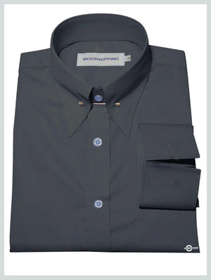 Charcoal Grey Pin High Collar Shirt Modshopping Clothing