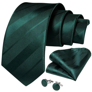 Green Stripe Necktie Pocket Square And Cufflinks Set Modshopping Clothing