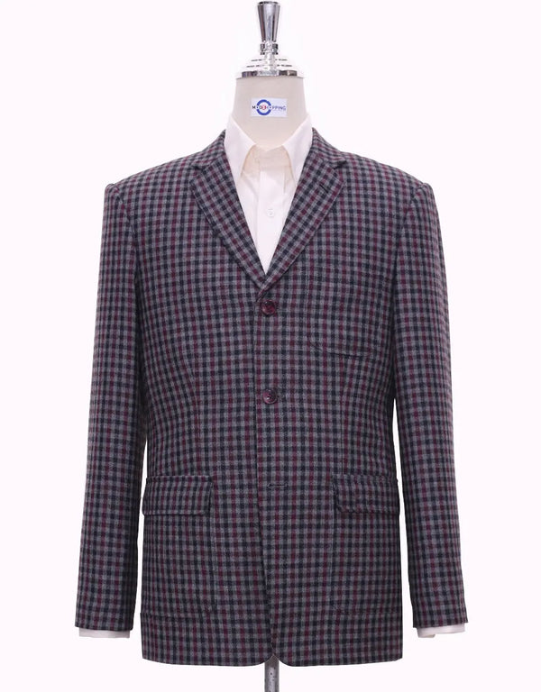 Grey Gingham Check Tweed Jacket Size 38R Modshopping Clothing