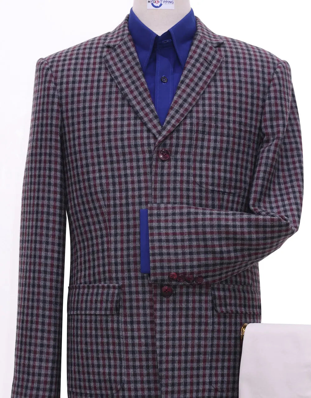 Grey Gingham Check Tweed Jacket Size 38R Modshopping Clothing