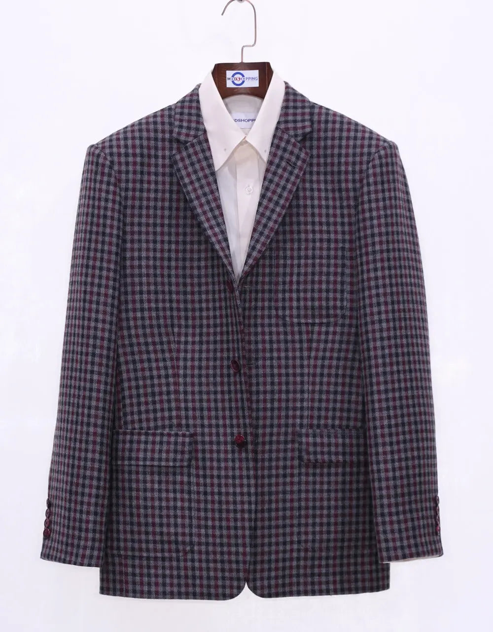 Grey Gingham Check Tweed Jacket Size 38R Modshopping Clothing