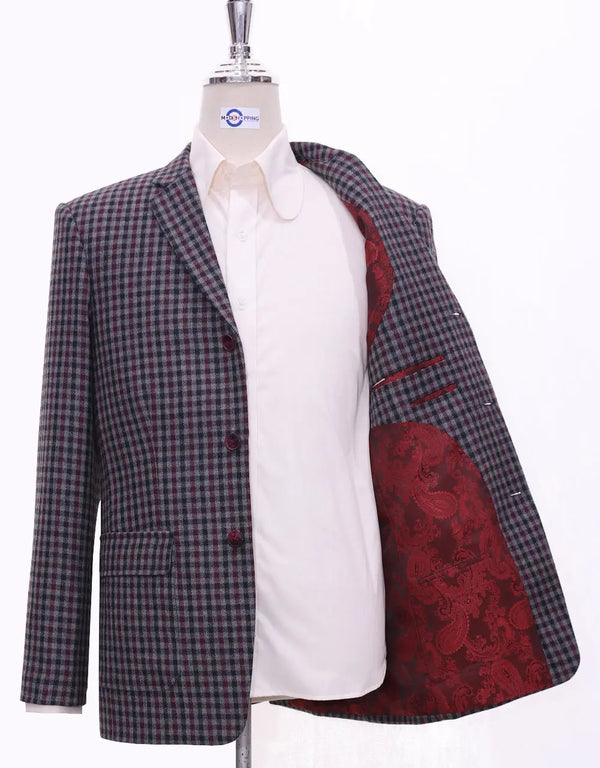Grey Gingham Check Tweed Jacket Size 38R Modshopping Clothing
