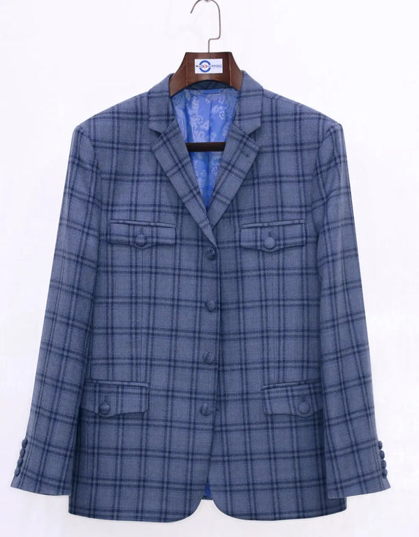 Light Blue Windowpane Check Tweed 4 Button Jacket Size 38R Modshopping Clothing