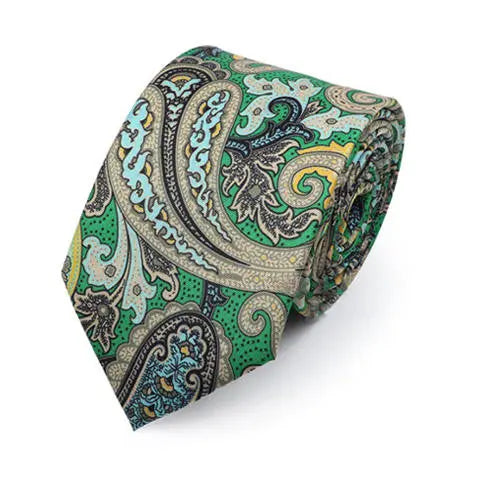 Men's Paisley Tie - Green And Khaki Paisley Necktie Modshopping Clothing