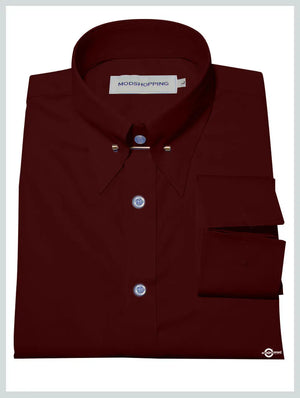 Men's Pin Collar Shirt - Burgundy Pin Collar Shirt Modshopping Clothing