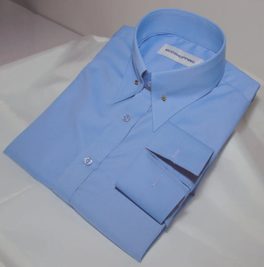 Men's Pin Collar Shirt - Sky Blue Pin Collar Shirt – Modshopping Clothing