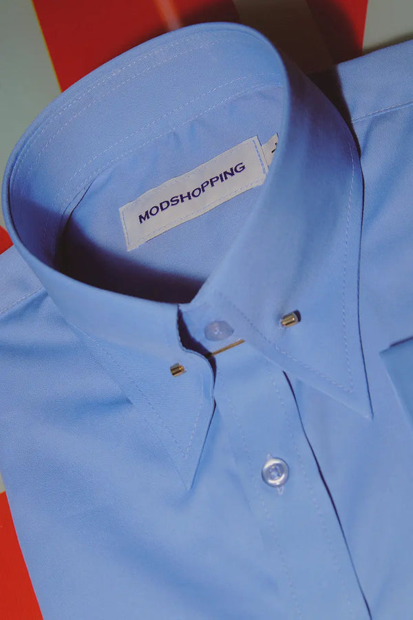Men's Pin Collar Shirt - Sky Blue Pin Collar Shirt Modshopping Clothing