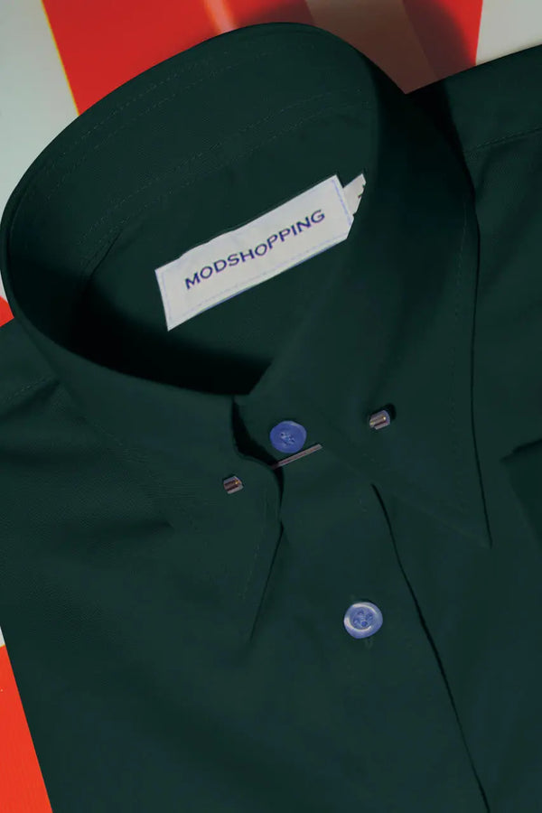 Men's Pin Collar Shirt- Dark Green Pin Collar Shirt. Modshopping Clothing