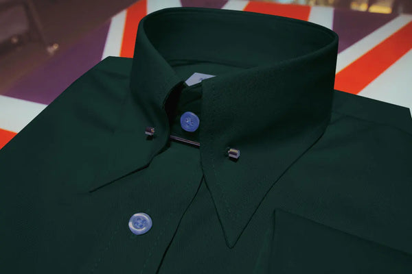 Men's Pin Collar Shirt- Dark Green Pin Collar Shirt. Modshopping Clothing