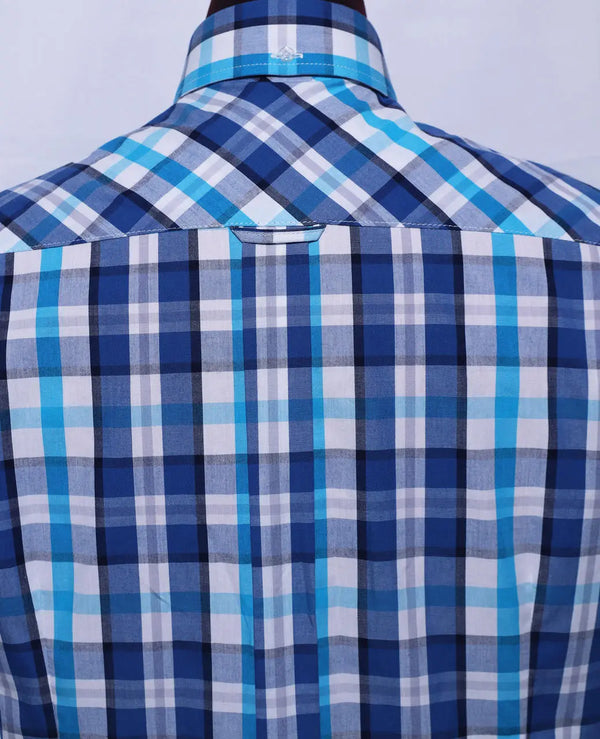 Men's Short Sleeve Blue And Sky Blue Plaid Shirt Size M Modshopping Clothing