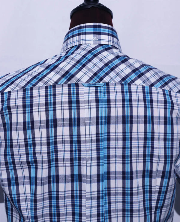 Men's Short Sleeve Blue And White Plaid Shirt Size M Modshopping Clothing