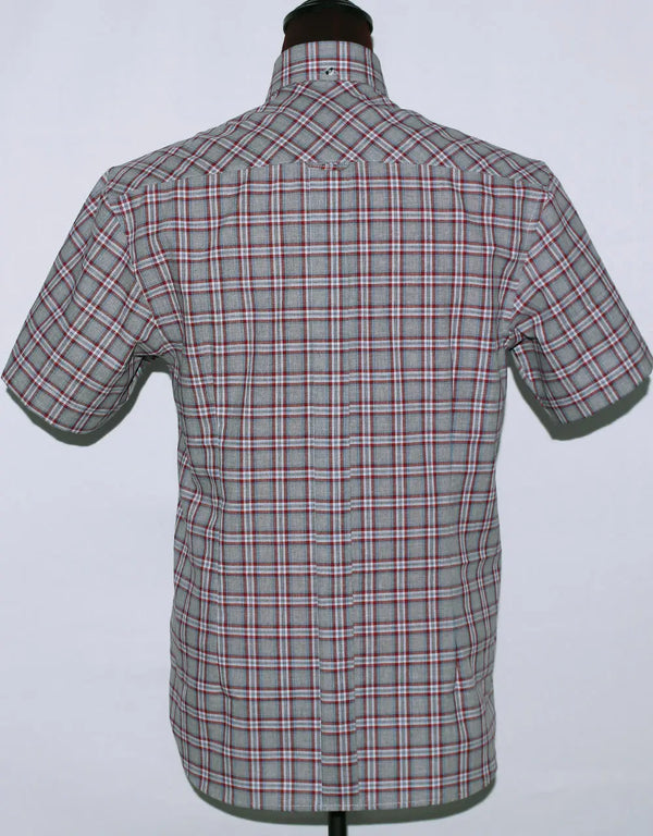 Men's Short Sleeve Grey And Red Plaid Shirt Size M Modshopping Clothing