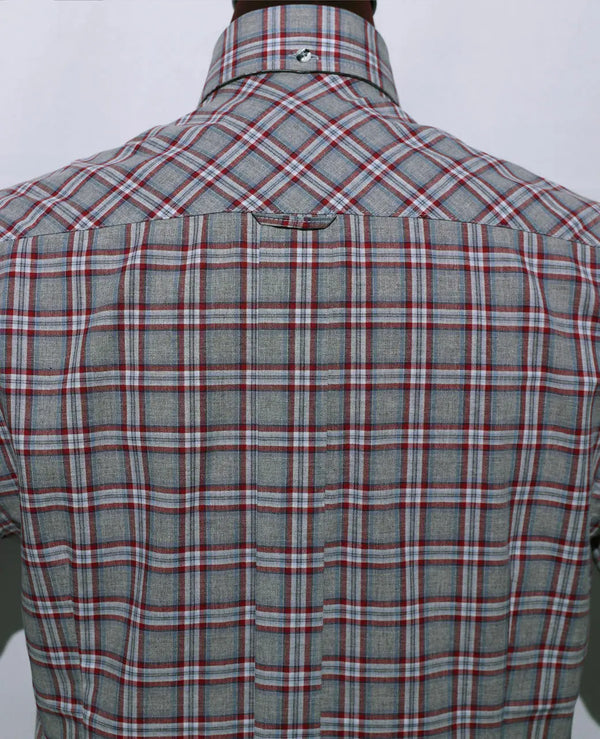 Men's Short Sleeve Grey And Red Plaid Shirt Size M Modshopping Clothing