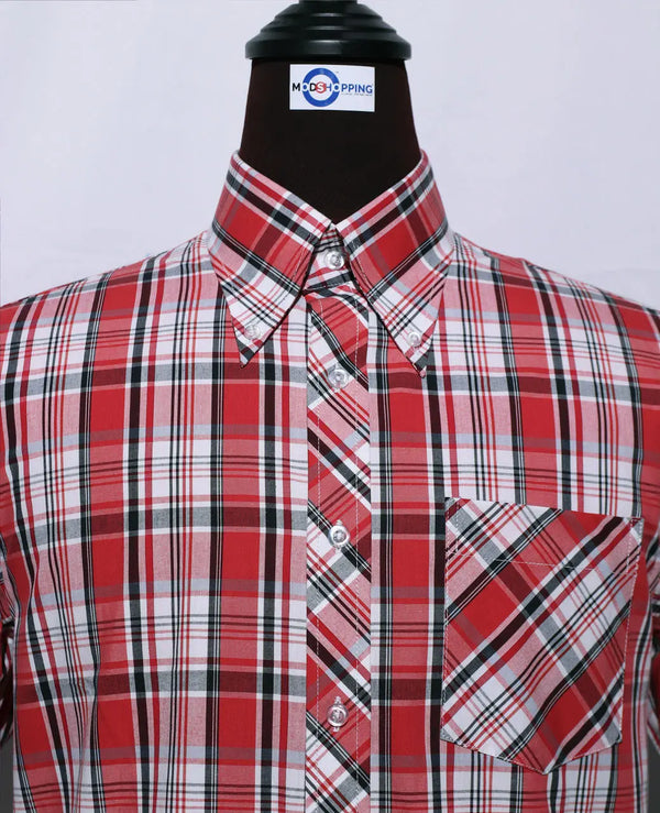 Men's Short Sleeve Red And  White Plaid Shirt Size M Modshopping Clothing